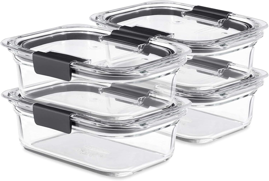 Rubbermaid Brilliance Glass Food Storage Containers - BPA-Free, Leak-Proof, 3.2 Cup, Set of 4 | Clear