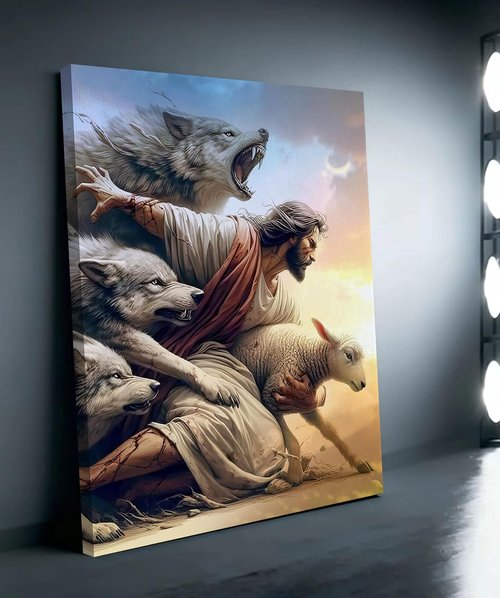 Jesus And Lamb Wall Art - Inspiring Jesus Saves The Lost Lamb Painting | Perfect Decor for Living Room, Bedroom, Church