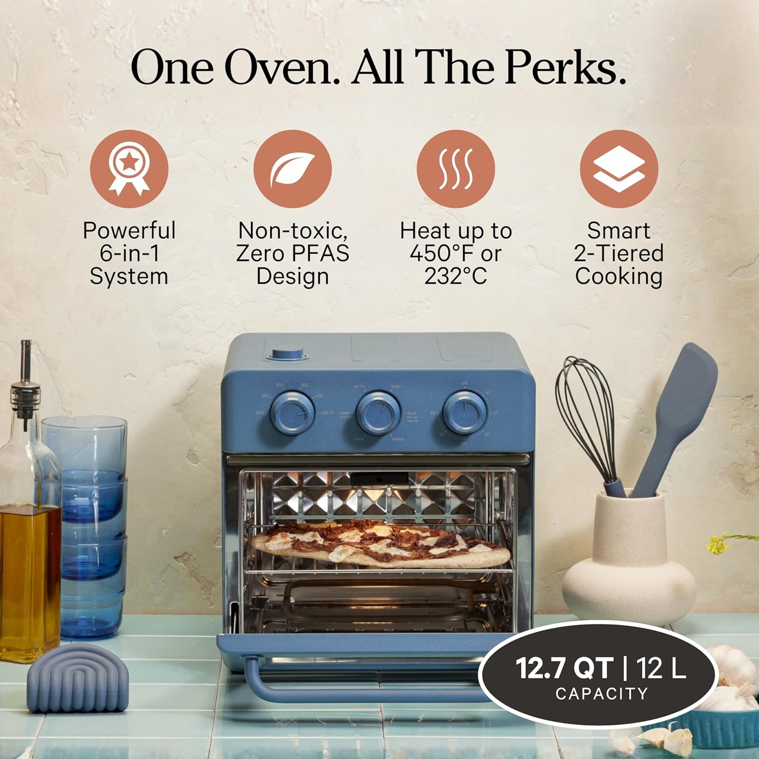 Our Place Wonder Oven - 6-in-1 Stainless Steel Air Fryer Toaster Oven | 13 QT Compact Capacity - Blue Salt