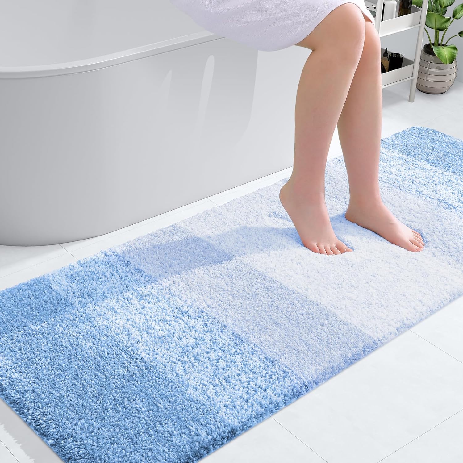OLANLY Bathroom Runner Rug - Extra Soft Microfiber Mat | Quick-Dry, Washable, 59x24, Light Blue