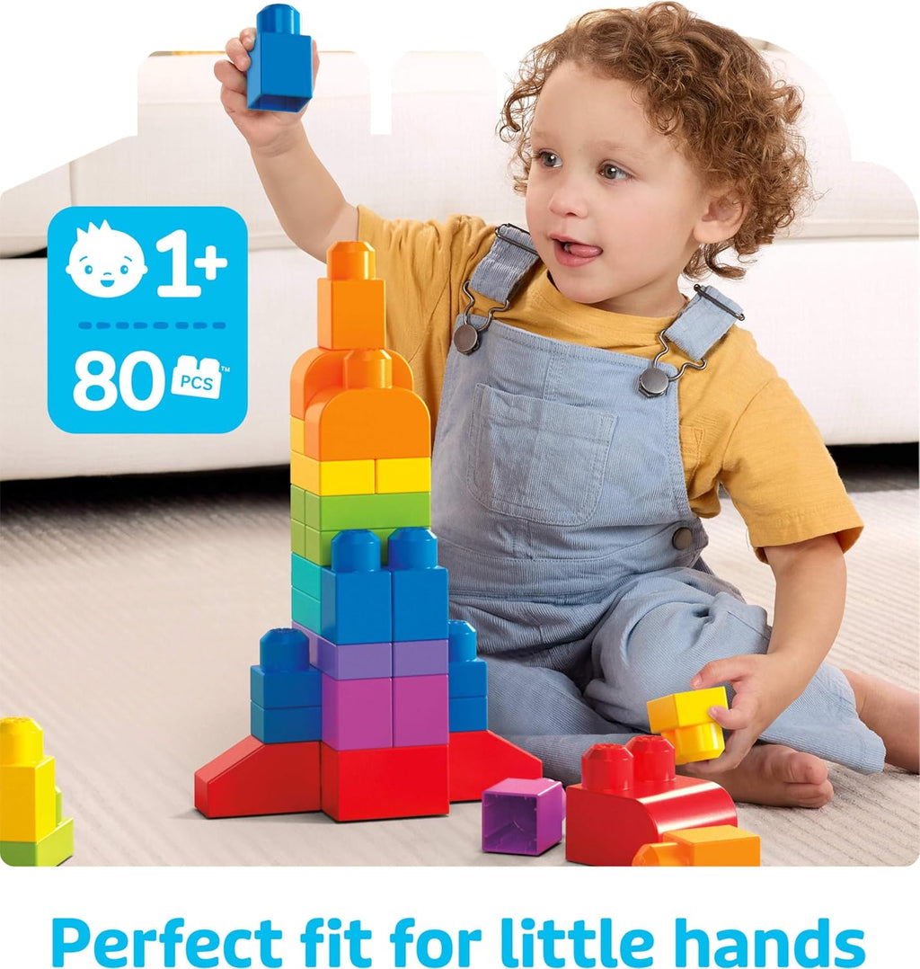 MEGA BLOKS First Builders Toddler Blocks Set - 80-Piece Building Bag with Storage | Blue, Ages 1+