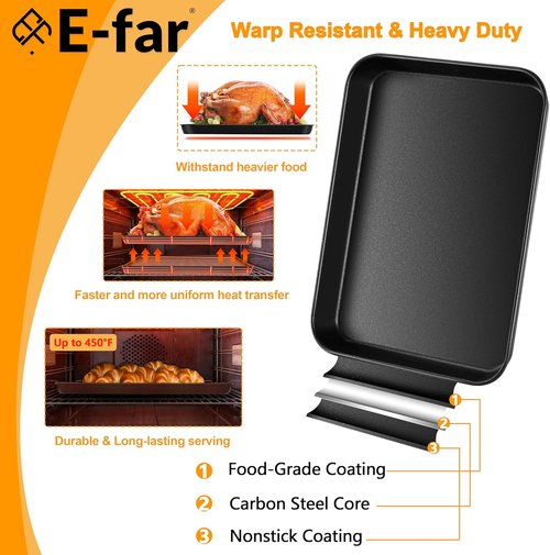 E-far Nonstick Baking Sheet Set - Heavy-Duty Cookie Sheets with Cooling Racks | 16 x 12 Inch, Easy Clean