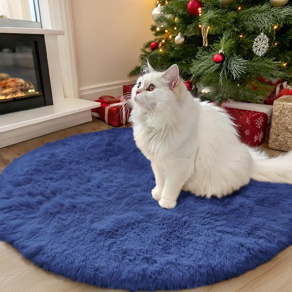 OLANLY Round Navy Blue Area Rug - Soft, Fluffy, Machine Washable 3 ft Circle Carpet for Bedroom & Living Room
