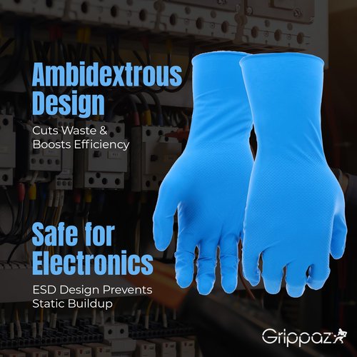 PIP Grippaz Food Plus 8 Mil Nitrile 12" Disposable Gloves 48-Pack, Fish Scale Grip, Enhanced Fatty Food Handling, Blue, 3X-Large (67-308/XXXL)