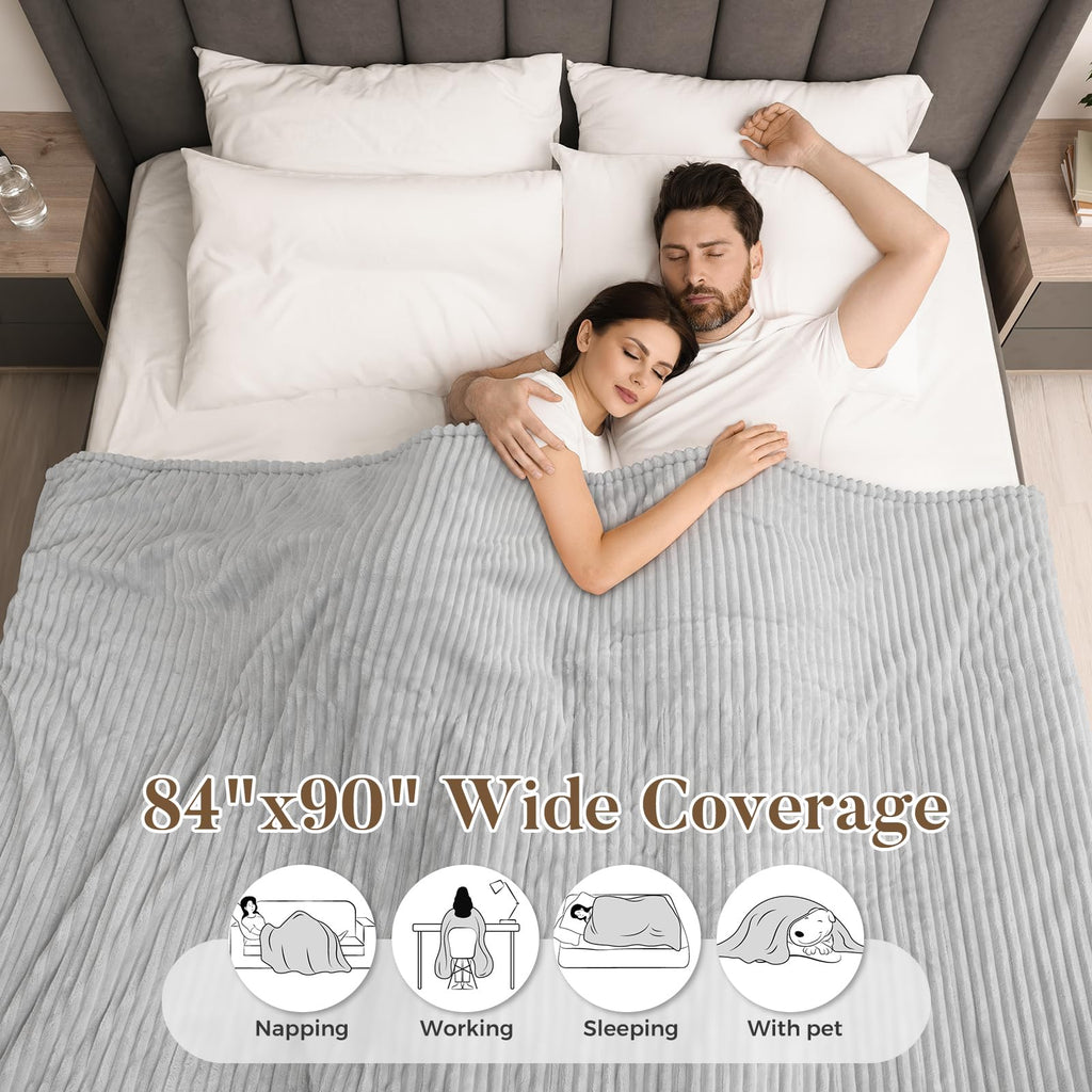 Electric Heated Blanket Queen Size 84" x 90" | 6 Heating Levels & 8h Auto Timer | Full Body Fast Heating and Ultra Soft Flannel, Machine Washable Bed Sofa Home Office Use, Light Grey