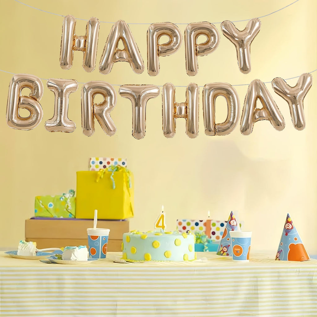 TONIFUL Happy Birthday Balloons Banner 16 Inch Mylar Foil Letters Birthday Sign Reusable for Girls Boys Kids & Adults Birthday Party Decorations Supplies（Champagne Gold ）