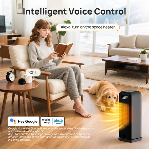 FLANUR Space Heaters for Indoor Use, Smart Portable Electric Heater with Thermostat, WiFi and Voice Control, 12H Timer, 4 Modes, 36dB 1500W PTC Ceramic Safety Heat for Office Bedroom Home 1Pack Black