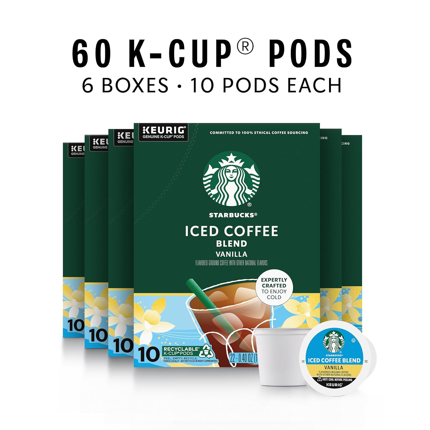 Starbucks K-Cup Coffee Pods - Iced Coffee Blend with Vanilla Flavor | 100% Arabica, 60 Pods Total