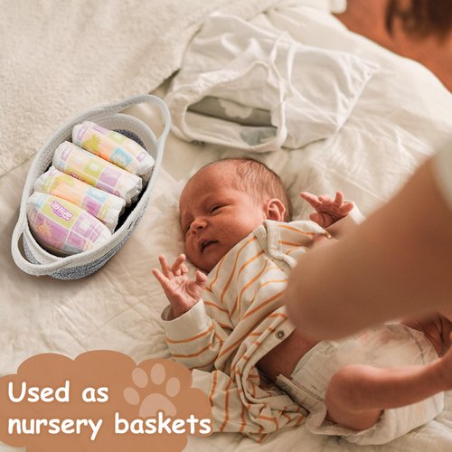 Small Woven Baskets for Organizing Rope with Handle Cute Cotton Basket for Nursery Gift Dog Cat Toy Storage Basket for Toy Organizer-Gray