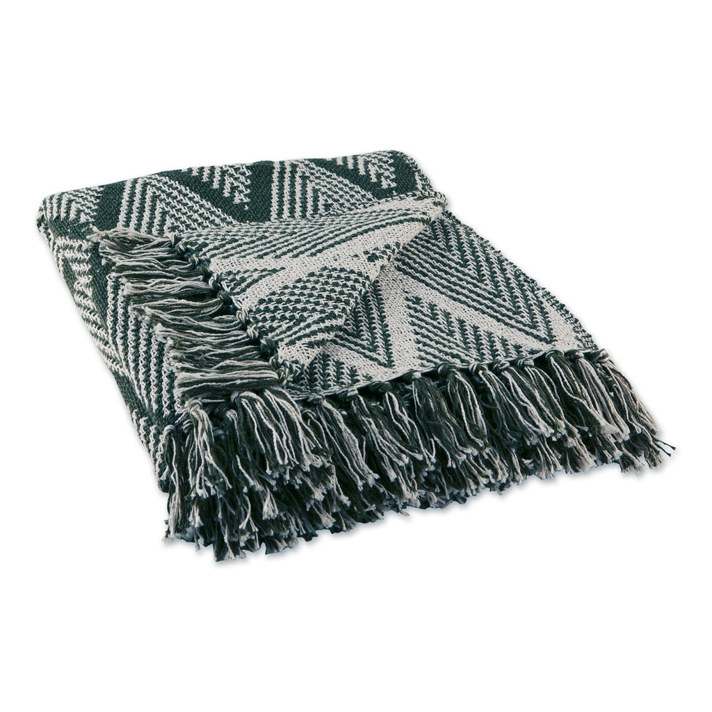 DII Diamond Throw Collection Fringed Woven Cotton Blanket, 50x60, Olive Green