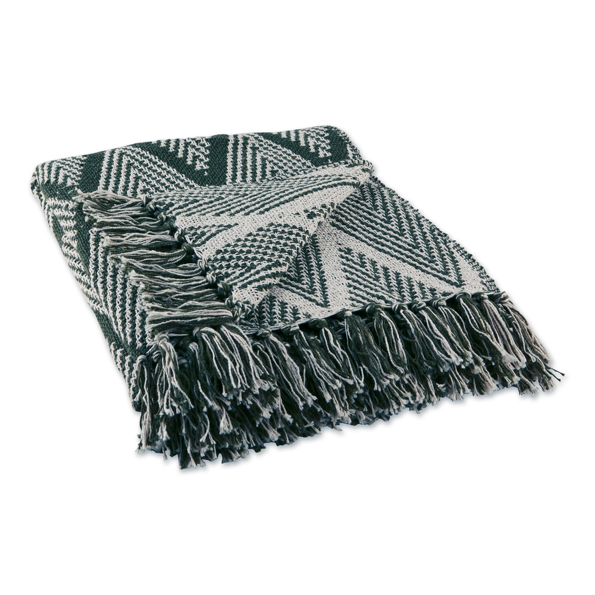 DII Diamond Throw Collection Fringed Woven Cotton Blanket, 50x60, Olive Green