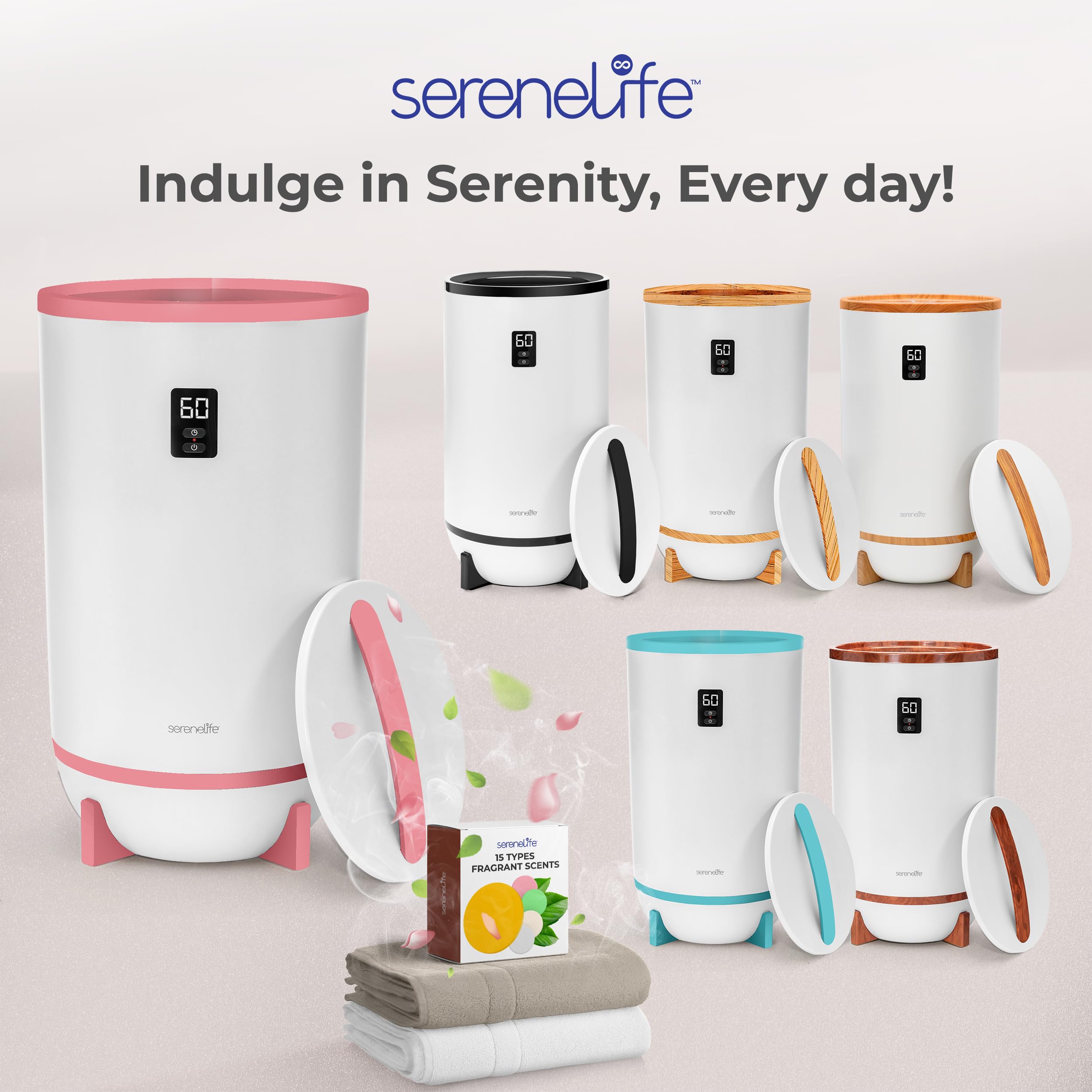 SereneLife Towel and Blanket Warmer - Single Touch Portable Towel Heater for Bathroom, Fragrant Disc Holder, LED Ring, 2 Large Towel Capacity, Built-in Timer (15-60 mins), Auto Shut-Off (Pink)