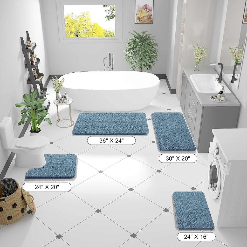 OLANLY Bathroom Runner Rug - Soft Absorbent Chenille with Rubber Backing | Quick Dry, Machine Washable, 47x17, Airy Blue