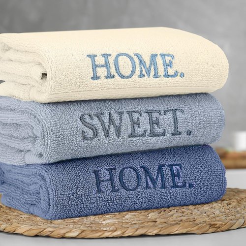 FuWeave Decorative Hand Towels Set - Rustic Embroidered Cotton for Kitchen & Bathroom | Blue Home Sweet Home