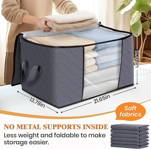 Fab Totes Storage Bags - Foldable Closet Organizers with Reinforced Handles for Home & Dorm | Fabric Bins for Clothes & Blankets