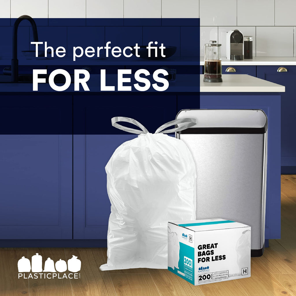 Plasticplace Custom Fit Trash Bags, Compatible with simplehuman Code U (100 Count) White Drawstring Garbage Liners 14.5-21 Gallon/ 55-80 Liter 26.5" x 32"