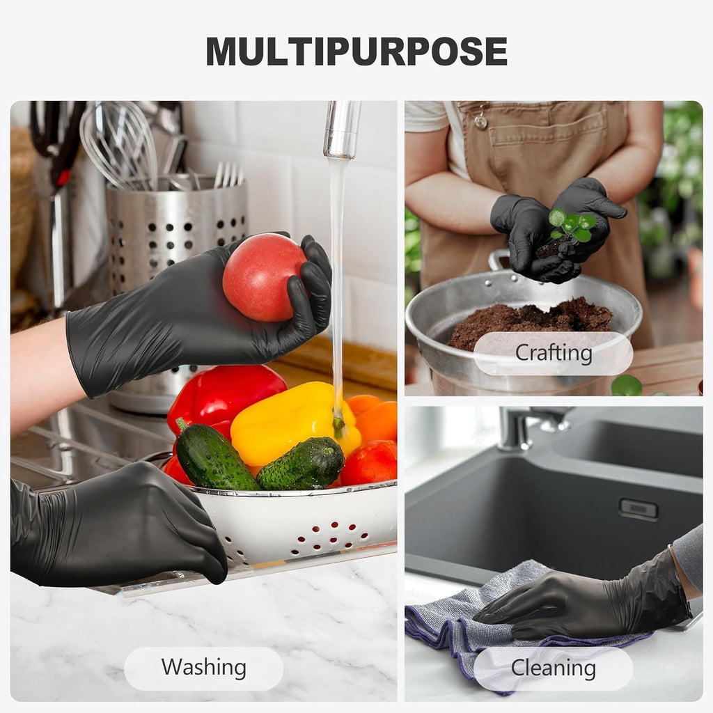SWIFTLITE Black Vinyl Gloves - Disposable, Latex-Free & Powder-Free for Food Prep & Cleaning