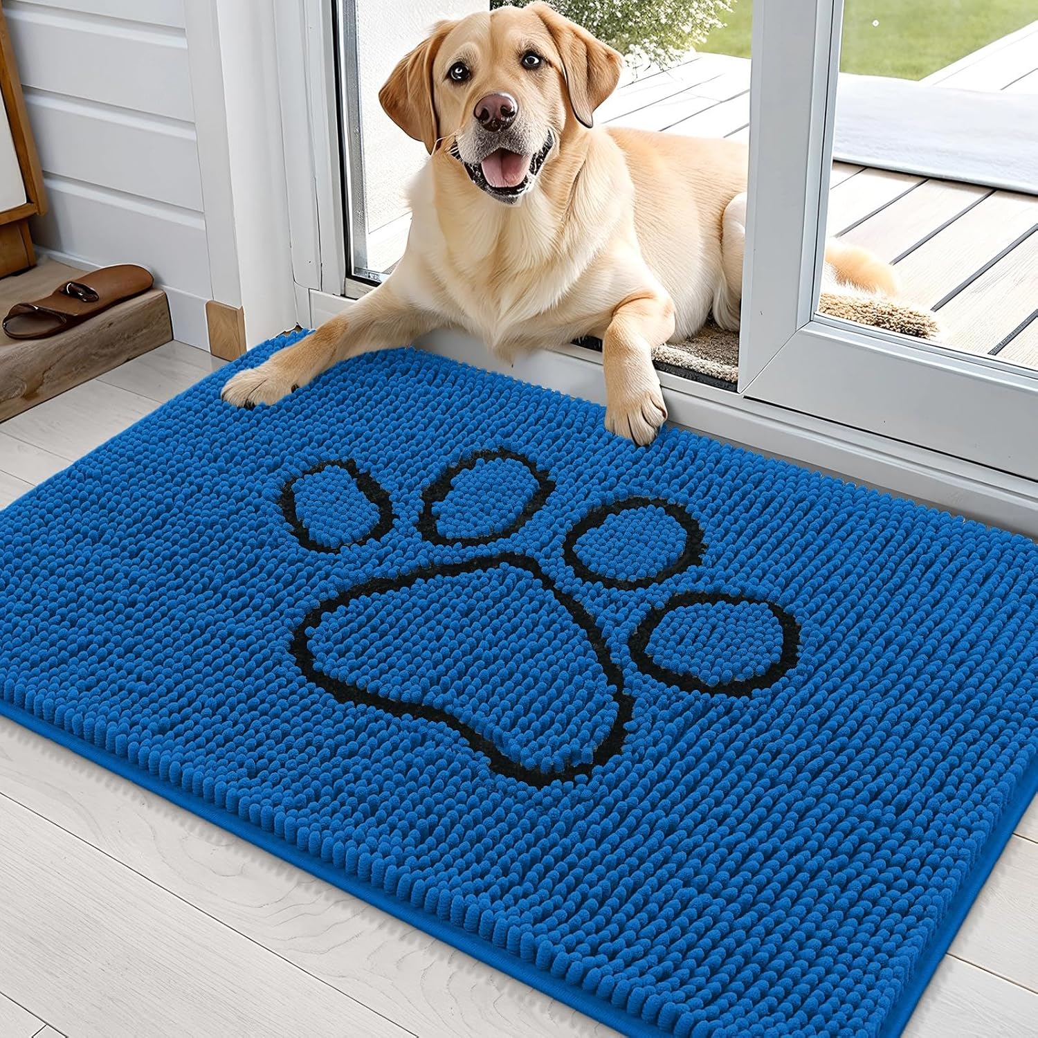 OLANLY Dog Door Mat - Absorbent Muddy Paws Doormat | Non-Slip Chenille 36x24, Deep Navy Blue