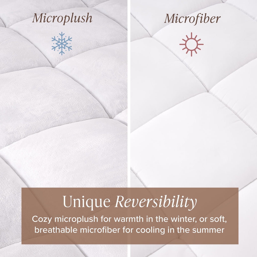 Bare Home Split Head Flex King Microplush Mattress Topper - Pillow Top Reversible - Dual Sided All-Season - 8" to 24" Deep Pocket - Soft Fitted Cover - Plush Mattress Pad (Split Head Flex King)