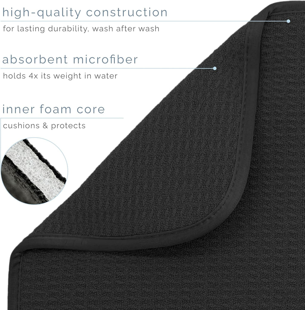 S&T INC. Dish Drying Mat - Absorbent Microfiber Kitchen Counter Pad, 16” x 18”, Large, Black