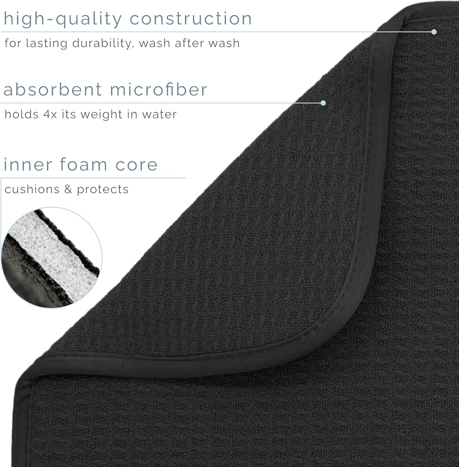 S&T INC. Dish Drying Mat - Absorbent Microfiber Kitchen Counter Pad, 16” x 18”, Large, Black