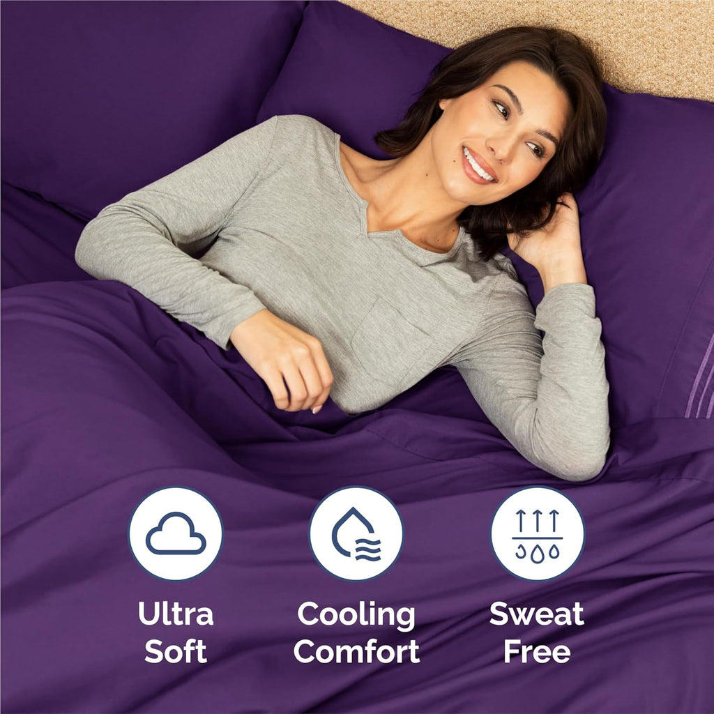 Split King Size 5-Piece Sheet Set - Comfy, Breathable & Cooling Hotel Luxury Bedding - Deep Pockets, Soft, Wrinkle-Free - Oeko-Tex Certified - Purple
