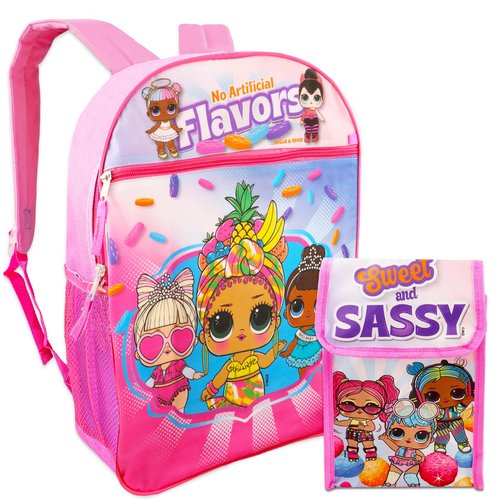 LOL Dolls Backpack with Lunch Box Set - Bundle with 16" Backpack, Lunch Box, Water Bottle, Stickers, More | LOL School Supplies