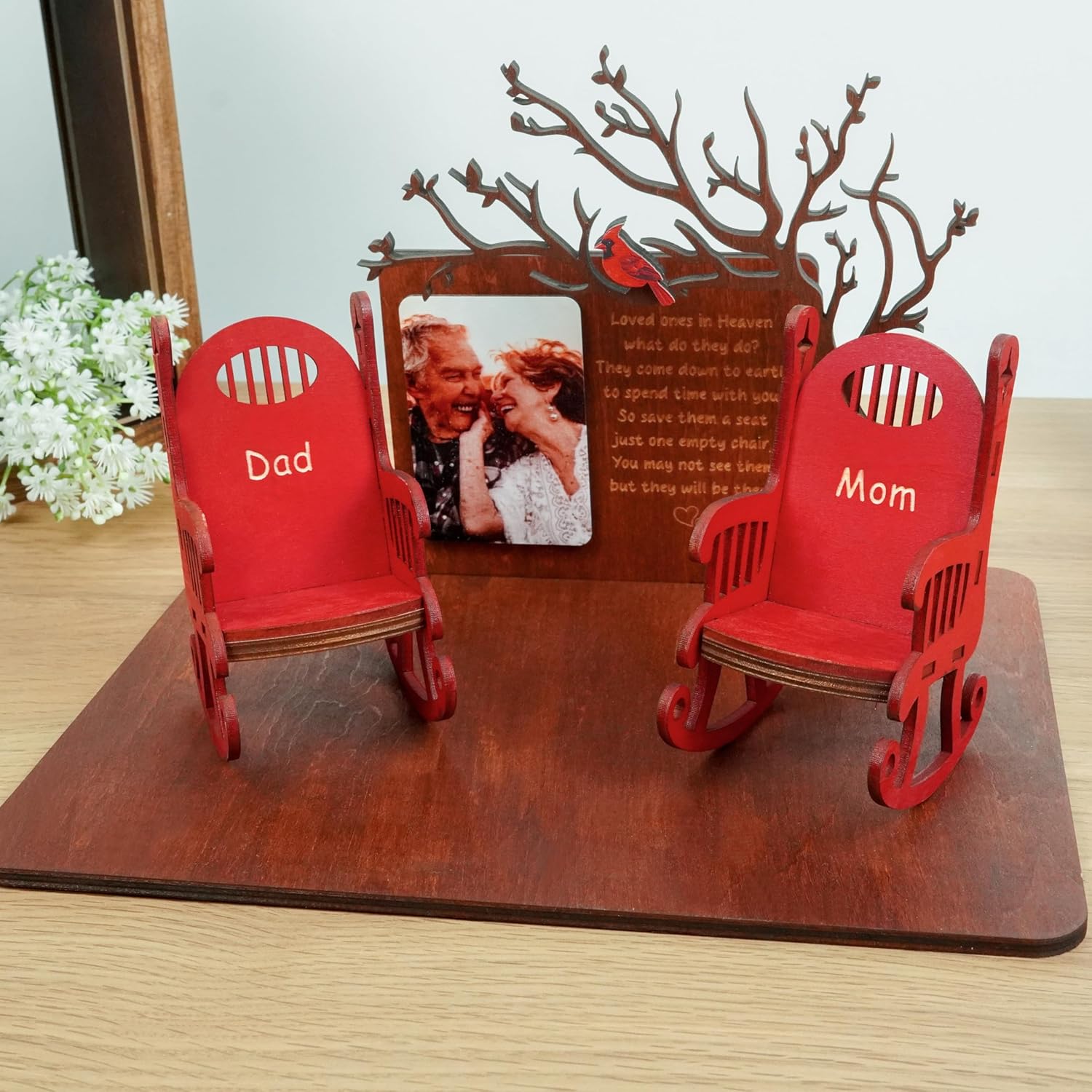 Cardinalis Memorial Candleholders - Personalized Rocking Chair Tribute for Loved Ones | Wooden Keepsake Decor