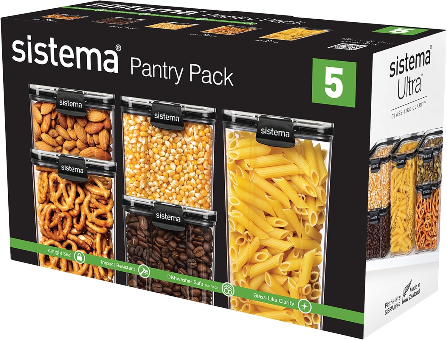 Sistema Tritan Ultra Airtight Kitchen Storage Containers - 5-Pack Clear Stackable BPA-Free