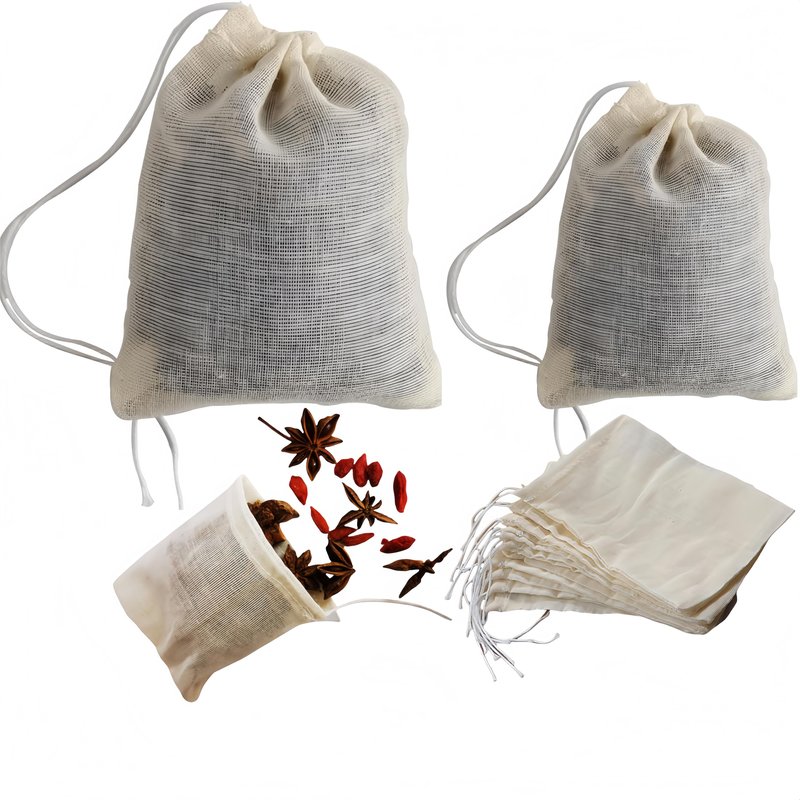 50PCS 2Size Natural Reusable Cotton Muslin Drawstring Bags – Unbleached Tea Filter Bags for Loose Leaf Tea,Herbs,Spices,Soup,Cold Brew Coffee,DIY Sachets,Eco-Friendly & Washable (3x4"+4x6")
