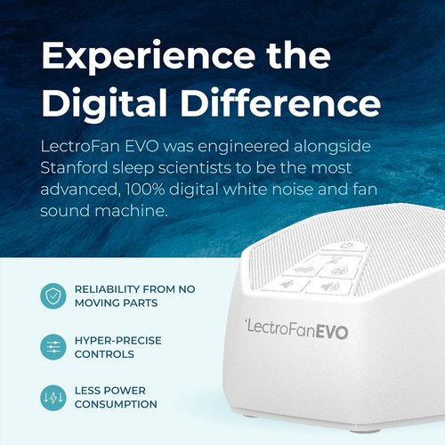 LectroFan EVO White Noise Machine by Adaptive Sound Technologies - Compact Sleep Aid for Travel & Study - 22 Non-Looping Sound Variations - White