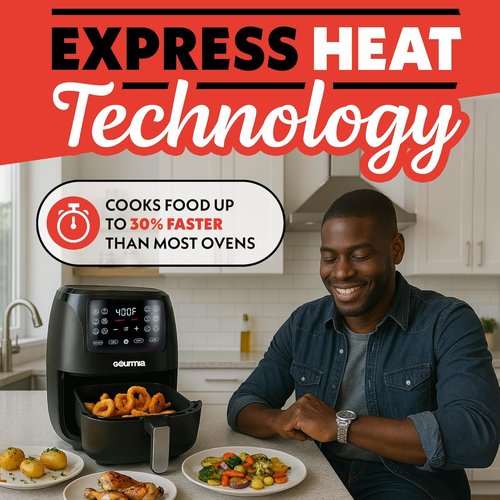 Gourmia Air Fryer - 6 Qt Large Capacity with FryForce 360º & Digital Display | 12 Cooking Presets, Black