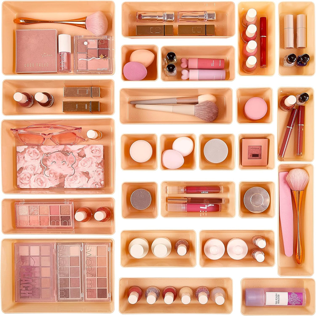 Vtopmart 25 PCS Plastic Drawer Organizers - Versatile Bathroom & Vanity Storage Trays for Makeup, Kitchen & Office