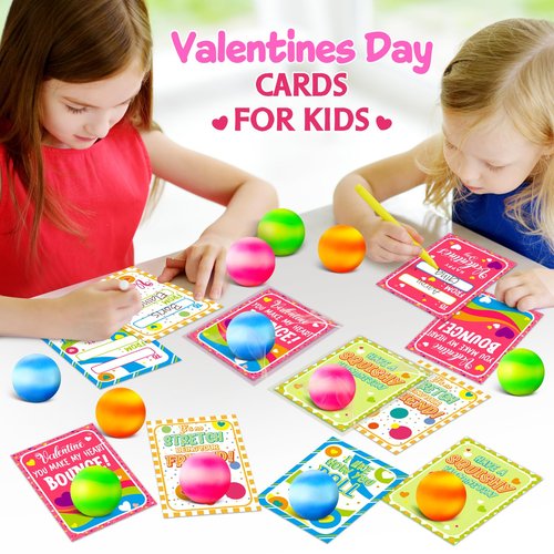 Shemira 24 Pack Valentines Cards for Kids, Squeeze Balls with Valentines Day Cards for Kids School, Stretch Fidget Toys for Valentines Gifts Exchange, Valentines Cards for Kids Classroom Favors
