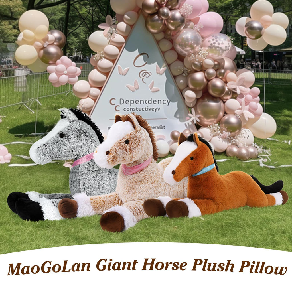 MaoGoLan Large Horse Stuffed Animal for Boy, Big Horse Plush Toy for Girl, Ridable Stuffy Pony for Kids, Coffee Stuffed Pony Plush Pillow for Easter Baby Shower Birthday Party Favor Gifts, 47 inches