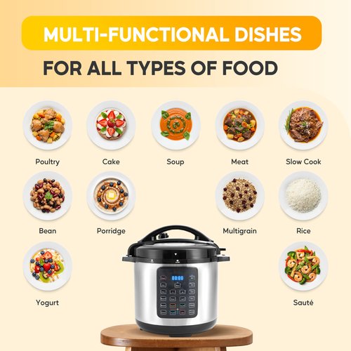 HealSmart Multi Rice Cooker 28 Cups Cooked, Non-Stick 16-in-1 Stainless Steel Electric Pressure Cooker for Yogurt Maker, Slow Cooker, Cake, Multigrain, 8QT