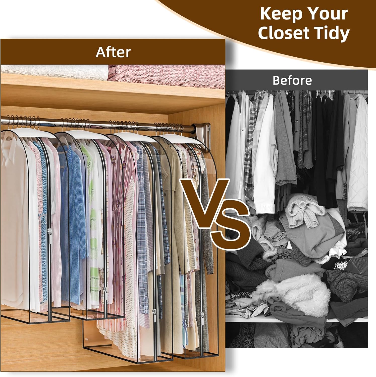 Skiennix Thickened Clear Garment Bags - 4 Pack Hanging Clothes Storage (40 & 50 Inch) for Closet, Shirts, Coats, Dresses