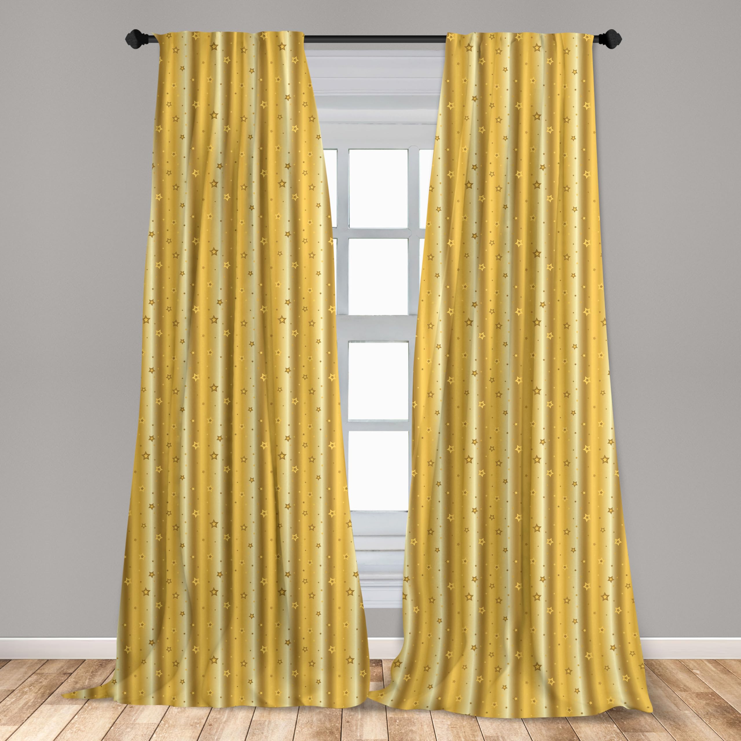 Ambesonne Retro Curtains, Old Fashioned Vibrant Background with Star Abstract Design Print, Window Treatments 2 Panel Set for Living Room Bedroom, Pair of - 28" x 84", Yellow