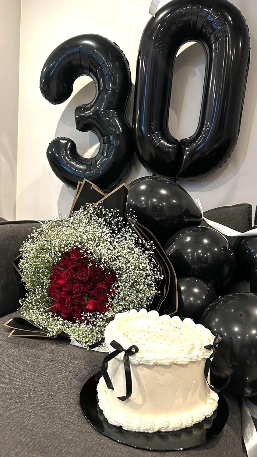 Number 40 Balloons - 40 Inch Black Foil Decorations for 40th Birthday & Engagement Celebrations