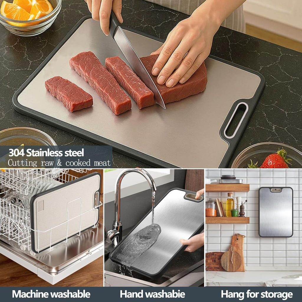 304 Stainless Steel Cutting Board by [Brand Name] - Non-Slip, Easy to Clean, Dishwasher Safe | 16 x 11 In