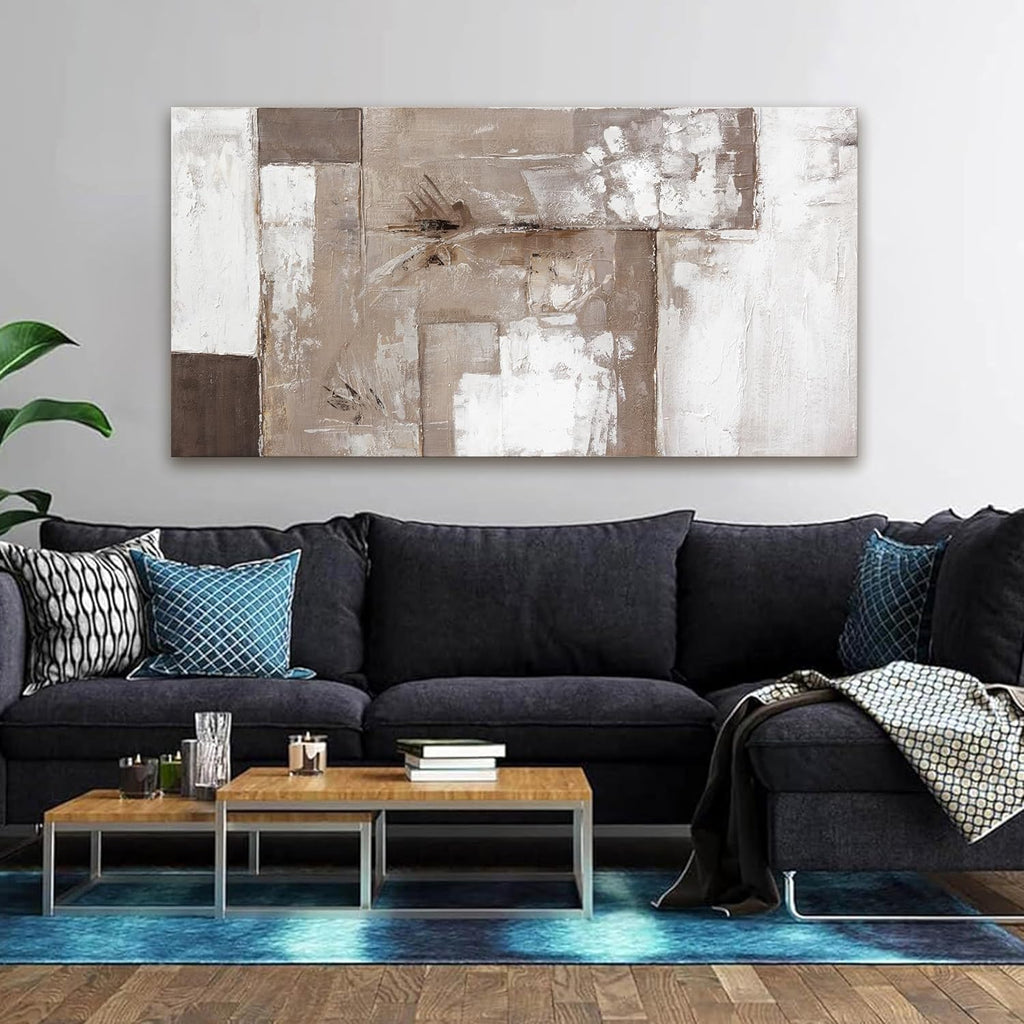 Skiennix Abstract Wall Art - Modern Canvas Decor for Living Room | Brown, Grey & White - 24x48 Inch