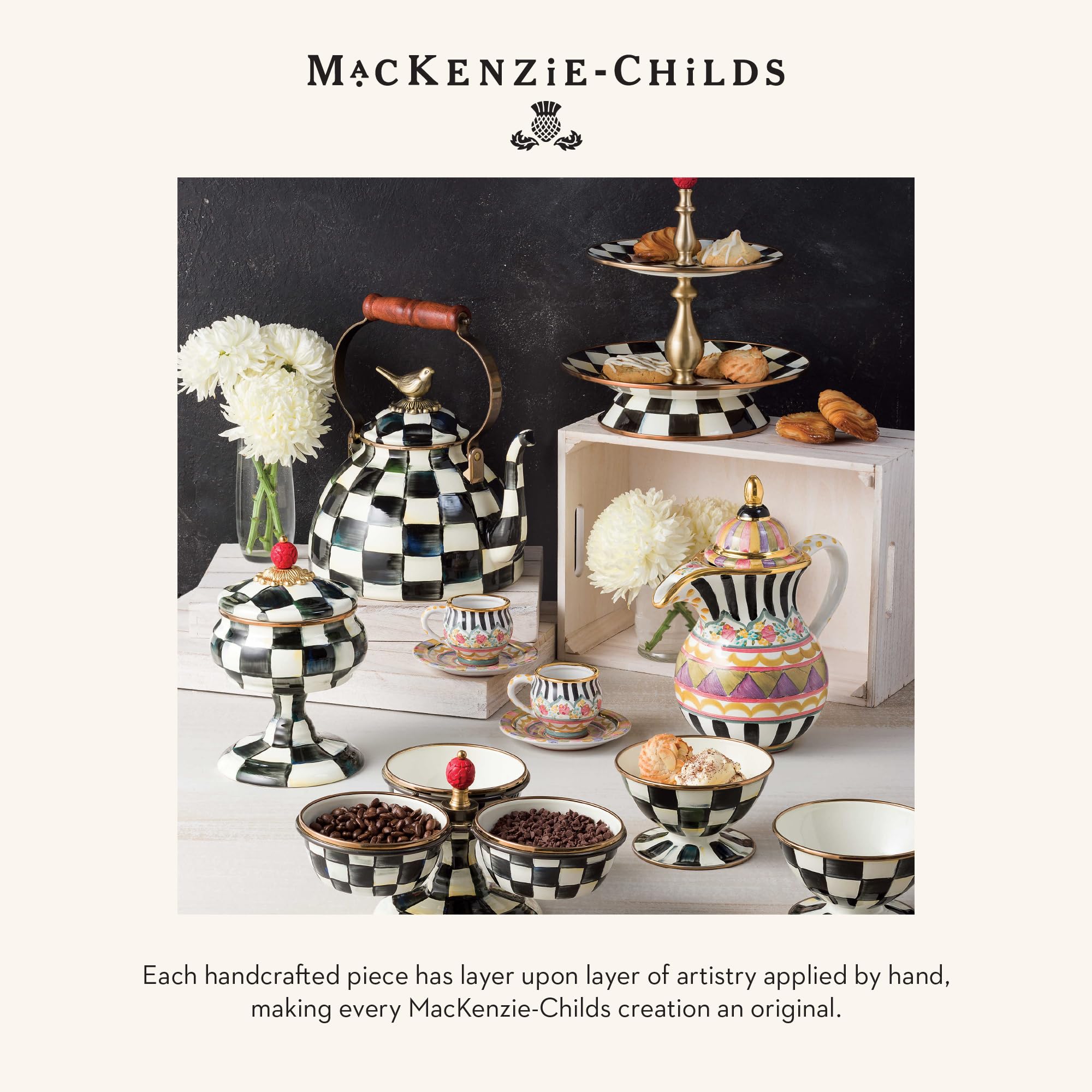 MACKENZIE-CHILDS Bee, Hanging Bee Decoration, Black-and-White Courtly Check