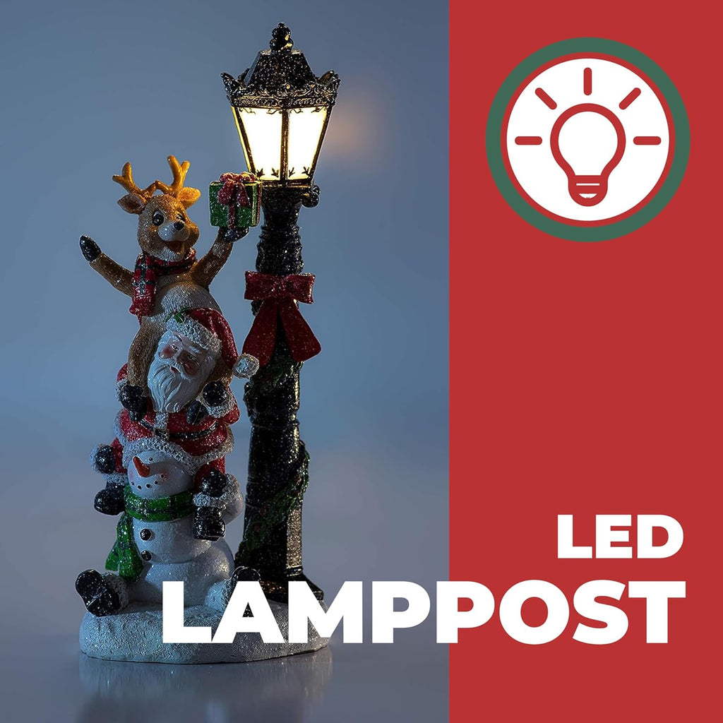 VP Home Light-Up Santa Figurines Trio - Festive Resin Christmas Decorations with LED Lights - 4 x 4 x 15 Inches