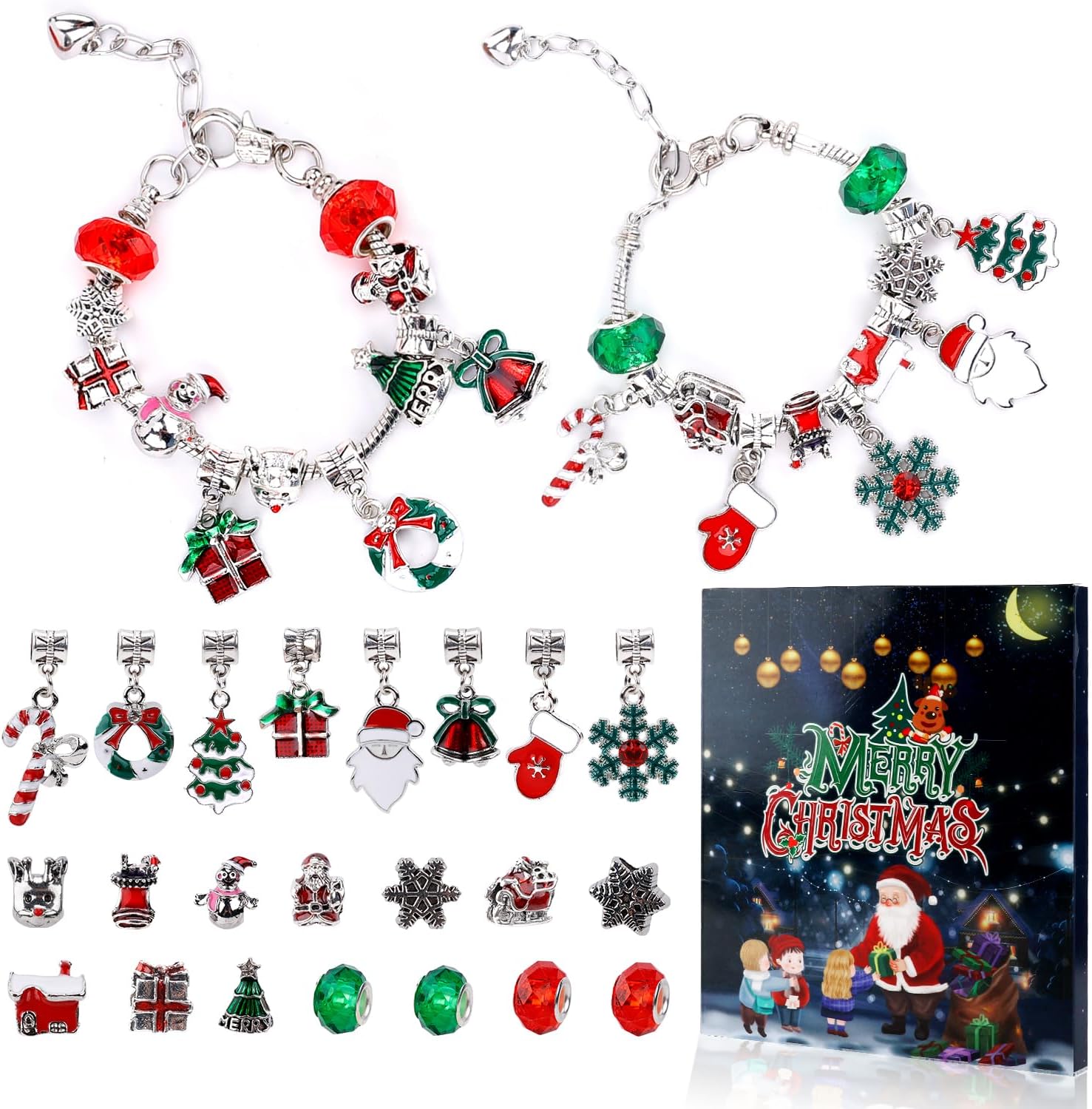 PEUTIER 24pcs Christmas Advent Calendar Bracelet Set - DIY Charm Bracelets with 22 Beads for Holiday Countdown
