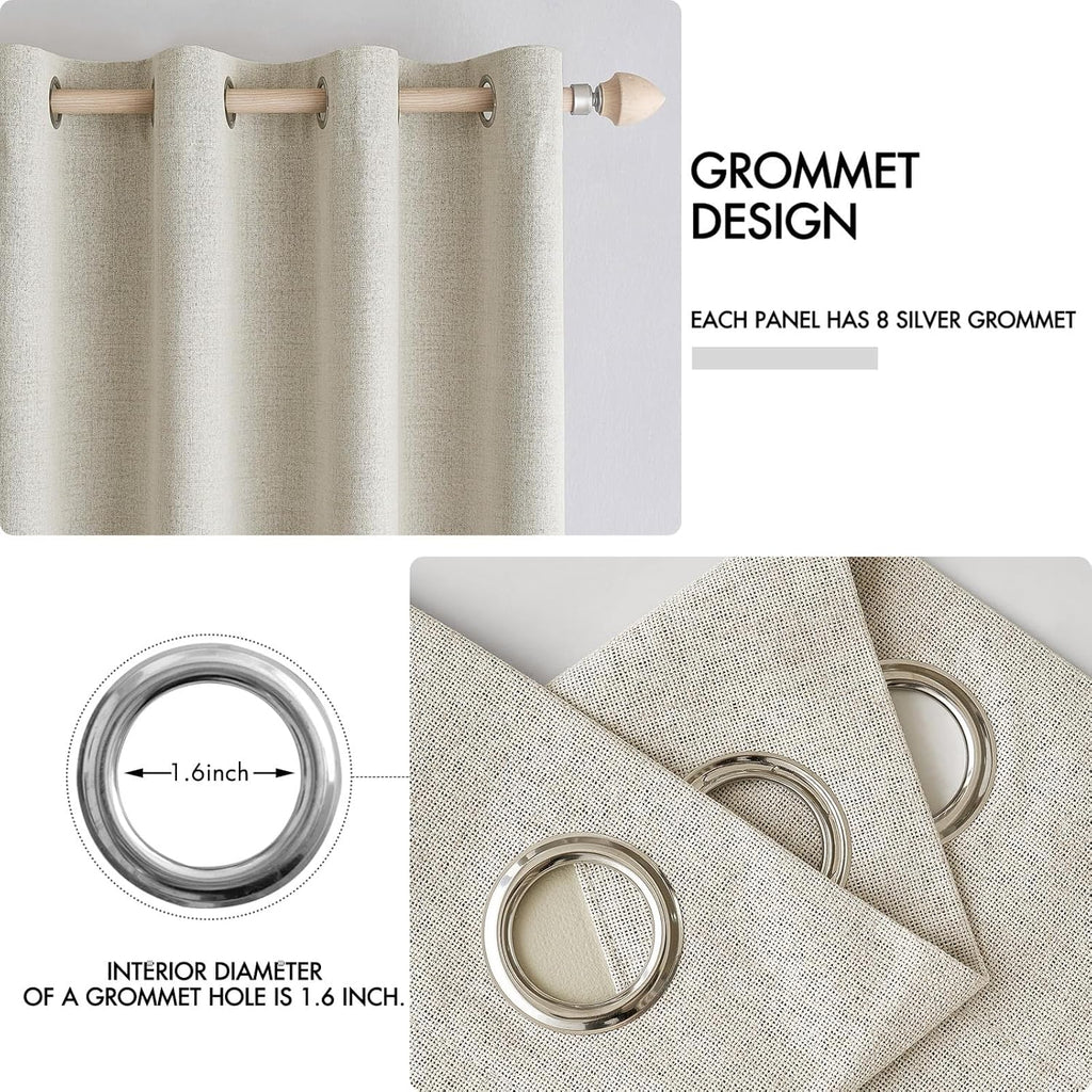 MIULEE 100% Blackout Linen Textured Curtains - Thermal Insulated Room Darkening Drapes | Cream, 42 x 84 Inch (2 Panels)