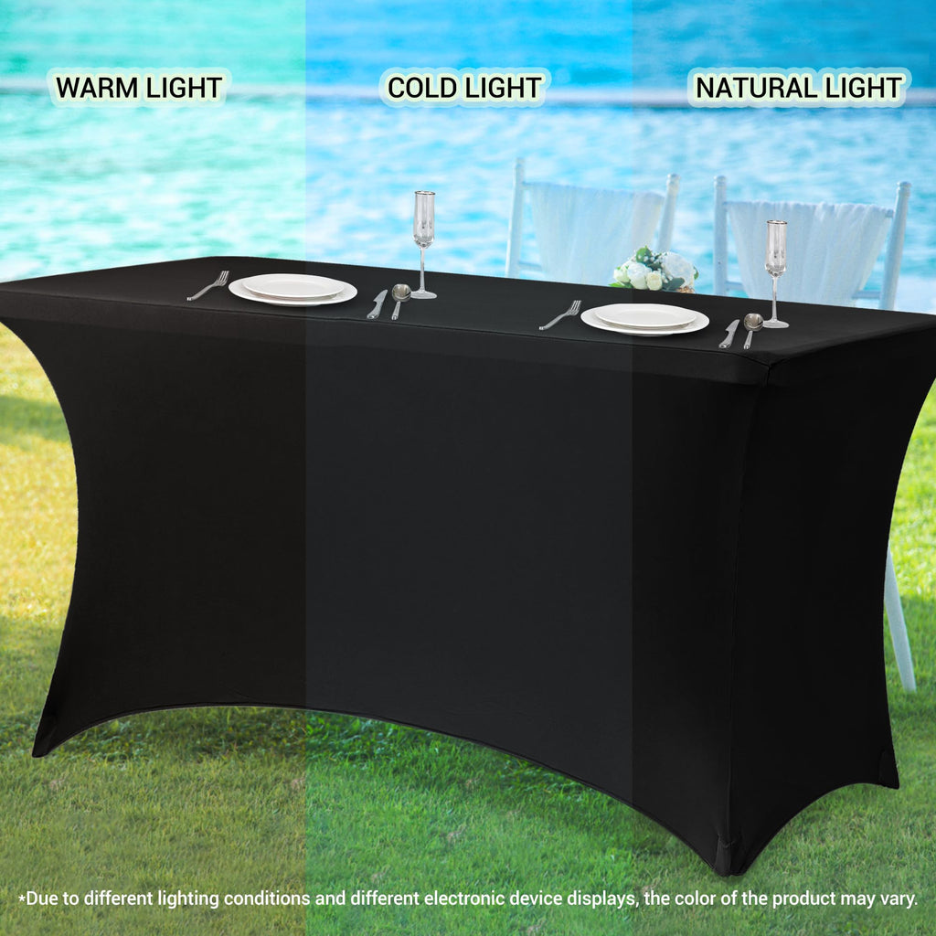 Obstal 6 Pack Stretch Spandex Table Covers for 6 Foot Tables - 6 FT Universal Rectangular Fitted Tablecloth Protector for Wedding, Banquet, Party (White, 72 Length x 30 Width x 30 Height Inches)