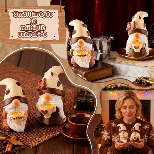 Exasinine Coffee Gnomes - Adorable Resin Figurines for Kitchen Decor & Tiered Tray | 2-Piece Set