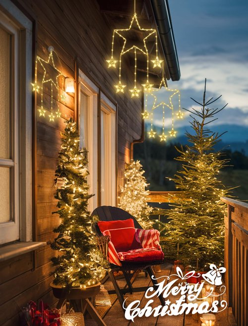 Qunlight 73LED Christmas Window Lights,2 Pack 12IN Star Fairy Lights with 8 Modes Timer,Hanging Silhouette Twinkle Light for Wall,Bedroom,Indoor Outdoor,Party,Xmas,Holiday Decorations,Warm White