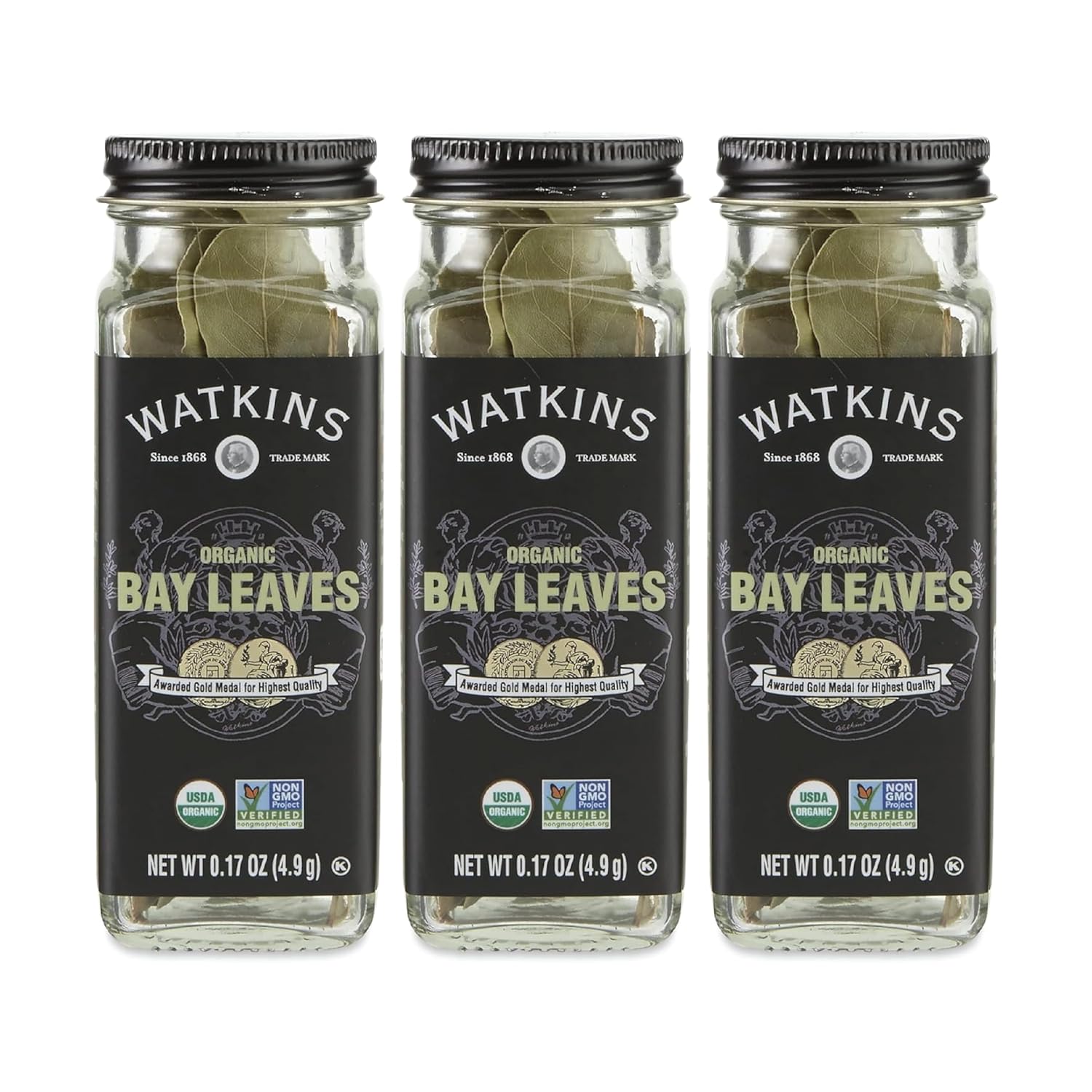 Watkins Gourmet Organic Bay Leaves Spice Jar - 0.17 Ounce, Pack of 3 for Flavorful Cooking
