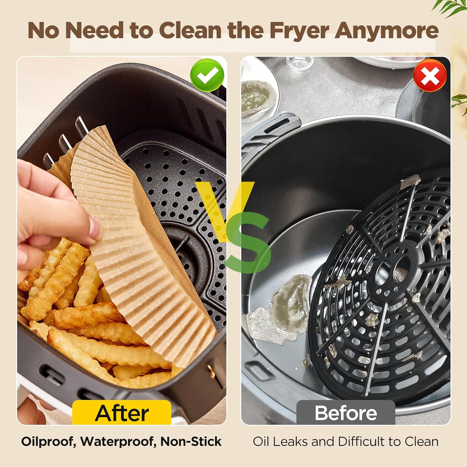Air Fryer Paper Liners - 100PCS Non-Stick Parchment Paper for 5-8QT Air Fryers | 8 Inch Round Liners